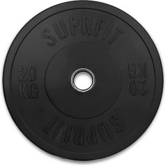 Suprfit - Gumijas svaru plāksnes 1 x 20 kg - Premium Fitness Bumper plāksnes melnā krāsā - triecienabsorbējošas svaru plāksnes, kas izgatavotas no cietas gumijas granulas - 20 kg svaru plāksnes diametrs 50 mm stienim