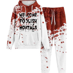 Briskorry Sieviešu skriešanas kostīms, Hoodie un skriešanas bikses, Hoodie Suit, Blood Splash, šausmu treniņtērps, ar kapuci, 2 gabalu treniņtērps, brīvs ikdienas brīvā laika kostīms, Halloween, stilīgs sporta komplekts, Joggers