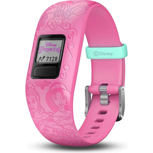 Garmin Vivofit Jr.2 bērnu fitnesa aktivitāšu sekotājs ar 1 gada akumulatora darbības laiku, regulējama josla Disney Princess Pink