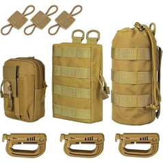 9 Pack Molle taktiskās jostas somas, militārais kompaktais MOLLE EDC jostas soma daudzfunkcionāla Bum Bag ar 3 āķiem un 3 taktiskās stiprinājumiem āra pārgājieniem medību kempinga apmācībai (haki)