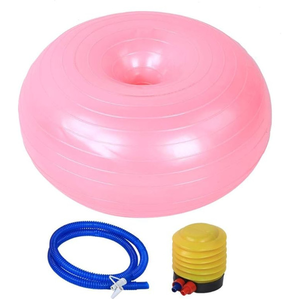 Akozon Piepūšamā Doughnut bumba 50 cm diametrs PVC rozā Doughnut formas sabiezēšana Piepūšamā sēdošā sēdoša vingrošanas jogas bumba