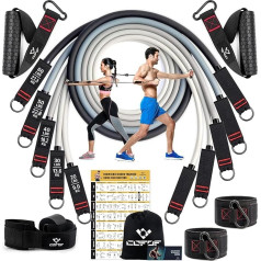 Resistance Bands Set, 5 Fitness Bands, Expander Tube Bands, Fitness Band with Large Handle, Ankle Strap, Door Anchor Attachment, Carry Bag, Ideal for Pilates, Strength Training, Physiotherapy