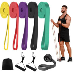 AUSYIWI Exercise Bands 5 Piece Set with 5 Resistance Levels, 100% Latex Exercise Bands, Resistance Bands, Exercise Bands, Resistance Bands for Fitness/Stretching/Yoga/Strength Training