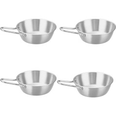 ECMQS 4Pcs Nerūsējošā tērauda tērauds Camping Cookware BBQ Cup Bowl Praktisks galda piederumu komplekts Camping Cup Cookware Set