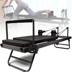 lwjunmm Pilates Reformer mašīna, salokāms Pilates mašīnu aprīkojums mājās, piemērots iesācējiem un pieredzējušiem, melns atsperu tips