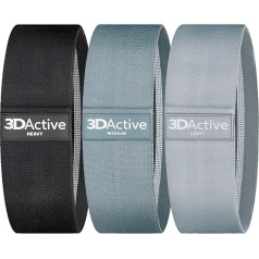 3DActive Resistance Bands for Legs and Butt, Wide Non-Slip Waist Band Set for Home and Gym, Includes Exercise Guide and Carry Bag (Black, Dark Grey, Light Grey)