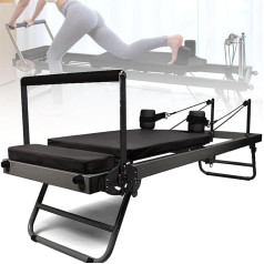 Salokāms Pilates Reformer mašīna, salokāms Pilates mašīnu aprīkojums, regulējams intensitātes jogas aprīkojums mājas vingrinājumiem, daudzfunkcionāla fitnesa gulta ar Pilates Reformer