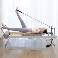 XNZJHPP Pārnēsājamā Pilates Reformer mašīna, salokāma Pilates mašīna, spēka treniņu aprīkojums, daudzfunkcionāla, regulējama intensitāte (bēšs)