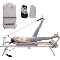 Mājas Pilates Reformer - salokāms Pilates aprīkojums mājas treniņiem, iekļauts fitnesa zeķes, maksimālā slodze 265 ib, Pilates Reformer mašīna mājai / sporta zālei