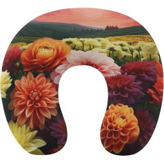 LHJKB U formas ceļojumu spilvens Memory Cotton U formas kakla spilvens Beautiful Colorful Flowers Printed Lightweight Portable Headrest Ideal for Airplane Chair, Car, Home, Office