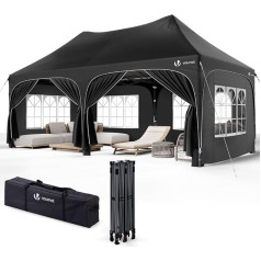 VOUNOT 3x6m Pavillon Wasserdicht mit 6 Seitenwänden, Faltpavillon Stabil, Partyzelt Winterfest, UV-Schutz 50+, Gartenzelt Faltbar mit 6 Sandsäcken und Tragetasche, Schwarz