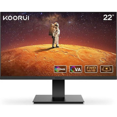 KOORUI 22 collu spēļu monitors ar integrētiem skaļruņiem, 100 Hz, 1080p ekrāns, bez rāmja, HDMI, regulējams slīpums, acu aizsardzība, VESA sienas stiprinājums, melns