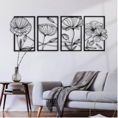 ESTART Decor Pack of 4 Metal Lotus Flower Wall Decoration, Abstract Flowers Aesthetic Art, Minimalist Hanging Wall Sculpture for Living Room, Bedroom, Office, Yoga Room (Black)