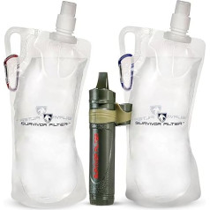 Survivor Filter Squeeze Water Filter Kit 2 Canteen Collapsible Water Bottles