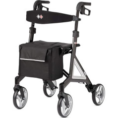 Bischoff & Bischoff Alevo Carbon Rollator, faltbar - Leichtgewicht-Rollator für drinnen und draußen, Gehwagen mit abnehmbarer Tasche, Silber