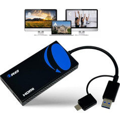OREI SplitExtend HDMI sadalītājs, paplašināts displejs diviem monitoriem, vairāku monitoru displejs, 3 atsevišķi ekrāni, USB-A un USB-C adapteris HDMI 2.0, 4K@30Hz izeja 1, 1080p izeja 2 HDMI 2.0 adapterim.