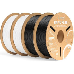 ELEGOO Rapid PETG Filament 1,75 mm melns balts 4 kg, ātrgaitas 30-600 mm/s 3D printera filaments, izmēra precizitāte +/- 0,02 mm, 4 kartona spoles pa 1 kg, piemērots lielākajai daļai FDM 3D printeru.