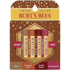 Burt's Bees 100% Natural Moisturising Lip Balm, Autumn Assortment Pack, Chai Tea, Pumpkin Spice, Vanilla Maple, Pomegranate, 4 Tubes Lip Balm