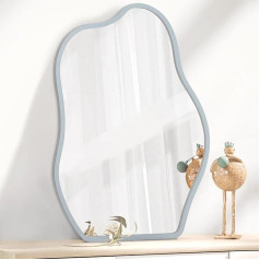 Neregulārs koka ierāmēts sienas spogulis Zils asimetrisks unikāls piekaramais spogulis Moderns spogulis Decor Vanity Guļamistaba Dzīvojamā istaba Vannas istaba Priekšnams Priekšnams Gaiši zils