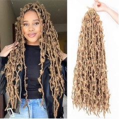 Butterfly Locs tamborēšanas mati 24 collas 6 iepakojumi Pre Looped Light Weight & Soft Distressed Locs Faux tamborēšanas pīnes Dabas mati melnām sievietēm (27#)