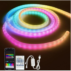 USB RGB+IC neona LED sloksne 5 m, Bluetooth neona LED sloksne RGBIC Dimmable LED Strip Outdoor IP65 Waterproof, 50LED/M, App Controllable, 360° apgaismojums LED sloksne ārā iekštelpās guļamistabas dekorēšanai