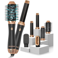 Airstyler 6-in-1 apaļās birstes fēns, matu veidotājs OKWRAP matu veidotājs ar 6 piestiprinājumiem, žāvēšana, taisnošana, cirtas, apjoma veidošana, galvas ādas masāža, jonu aprūpe, matu veidošanas birstes visiem matiem