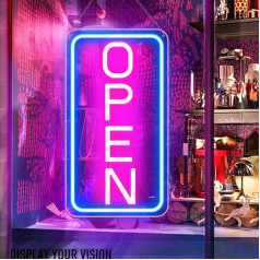 LightingWill Open Neon Sign, Open Sign LED ar ieslēgšanas/izslēgšanas adapteri, Open Light Reklāma Biznesa Gaismas reklāma Bar, Salon, Store, Cafe, Shop, Club, Blue/Pink, Vertical