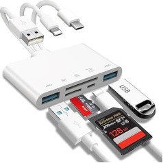 Atmiņas karšu lasītājs 5 in 1, USB OTG adapteris un SD karšu lasītājs iPhone/iPad, USB C un USB A ierīcēm ar Micro SD un SD karšu slotiem, atbalsta SDHC/SDXC/MMC