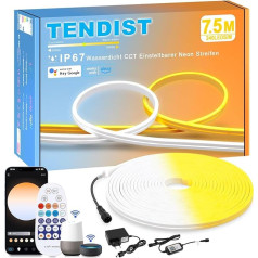 TENDIST 7,5 m neona LED sloksne ārā WiFi IP67 ūdensnecaurlaidīgs Dimmable Warm White 3000 K Cool White 6500 K neona sloksne Alexa Compatible 24 V DIY elastīga LED sloksne ārā, iekštelpās, virtuves dekorēšanai