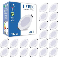 HYBEC - LED iebūvējamais prožektors, plakans, iebūvējamais LED prožektors, LED prožektori, LED prožektori, LED iebūvējamie lukturi, downlight, LED paneļa gaisma, 12 W (20 gab. iepakojumā)