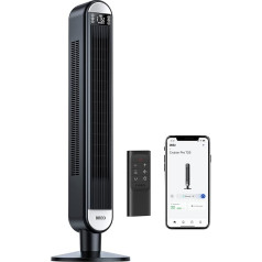 Dreo 25 dB inteliģentais klusais torņa ventilators ar dzesēšanu, 106 cm WiFi Alexa torņa ventilators, 90° oscilējošs ventilators, tālvadības pults, 9 ātrumi, 4 režīmi, 12 stundu taimeris, balss vadība, melns