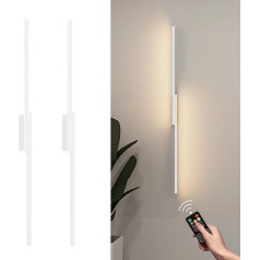 Aipsun Bezvadu LED akumulatora sienas lampa ar tālvadības pulti, 10000 mAh USB-C uzlādējama sienas lampa, balta, 100 cm, 6 W, moderna guļamistabas un dzīvojamās istabas sienas lampa, trīs krāsu temperatūras (2 gabali)