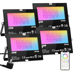 ChangM RGB LED prožektors 30 W prožektors āra prožektors 4 Pack Bluetooth App Control 16 Million Colours Smart LED prožektors IP66 āra prožektors Ūdensizturīgs LED prožektors Dārza noskaņas apgaismojums