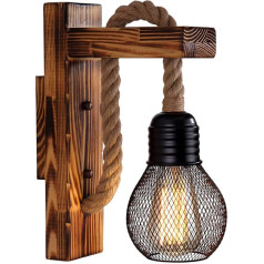 YUNYODA Rūpnieciskā koka dzelzs kaņepju virves sienas gaisma, radoša personība Lift Pulley Wall Lights Lamp Vintage Retro Lamp Lights guļamistabai Restorāns Kafejnīca (bez spuldzes)