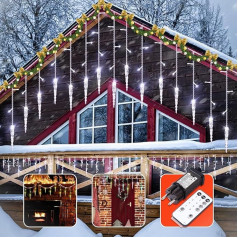 ZEWETO Icicle Fairy Lights Outdoor, 10 m Icicle Fairy Lights 360 LEDs IP44 Waterproof 8 Modes Fairy Lights for Indoor Outdoor Christmas Party Christmas Tree Window Balcony Patio