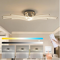 Liyabber Griestu gaisma LED dimmējams dzīvojamās istabas griestu apgaismojums ar tālvadības pulti, 56 W melna dzīvojamās istabas lampa, izgatavota no alumīnija, moderns 8 spuldžu griestu apgaismojums ar laika funkciju guļamistabai, 118