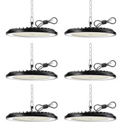 6 iepakojuma 200 W LED UFO iekštelpu apgaismojums, 30000 LM 6000 K īpaši spilgts LED iekštelpu apgaismojums, AC100-277V IP65 ūdensizturīgs iekštelpu prožektors iekštelpu apgaismojumam, darbnīcu apgaismojumam, rūpnīcām, lidostām, terasei