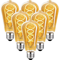 Hofouple E27 LED Vintage spuldze, Edisona Vintage spuldze E27 Dimmable 4 W ST64 spuldze E27 LED Warm White Light Bulb E27 Vintage Ideāli piemērots dekoratīvai Nostalģija Retro apgaismojums Amber Pack of 6