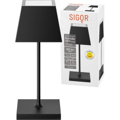 SIGOR Nuindie Mini dimmable neliela LED galda lampa iekštelpās un ārpus telpām ar kvadrātveida abažūru, IP54 Splashproof, augstums 25 cm, uzlādējama ar Easy Connect, 12 stundu apgaismojuma laiks, nakts melna krāsa