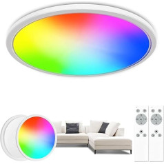 zemty Pack of 2 LED griestu gaisma ar tālvadības pulti, 24 W 3200 LM RGB 4000 K plakana apaļa griestu lampa ar maināmu krāsu dzīvojamai istabai guļamistabai bērnu istabai balkonam virtuves pagrabam vannas istabai