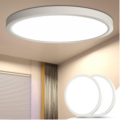 DetarZinLED LED griestu gaisma plakana apaļa [Pack of 2] - Griestu gaisma 24 W 4000 K 2600 LM IP44 Ūdensizturīga vannas istabas lampa Virtuves lampa Neitrāli balta virtuvei Vannas istaba Guļamistaba Priekšnams Pagrabs 300 x 23