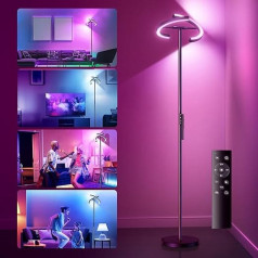 Ehaho RGB stāvlampa viesistabai LED dimmable 20 W, LED stāvlampa RGB Modern Uplighter ar tālvadības pulti, 1300 lm, 3000 K - 6000 K Touch Floor Lamp Lasīšanas lampa viesistabai guļamistabai birojam viesnīca