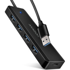 Axagon Hue-c1a 4 pieslēgvietu usb centrmezgls 5 gbps, usb-c barošanas ievade, A tipa kabelis 19 cm, usb-c papildu barošanas avots