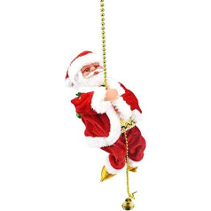 POFET Electric Animated Climbing Santa Claus on Bead Necklace Musical Moving Figure Christmas Ornament