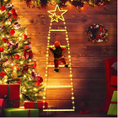 Possily LED Santa Claus Ladder Fairy Lights, 1 m Ladder Christmas Lighting, 8 Modes, Battery Operated Christmas Decoration Fairy Lights with Timer for Indoor Outdoor Christmas Tree Window Warm White