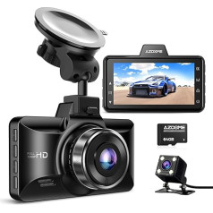 AZDOME M01 Pro Dash Cam Automašīnas priekšējā aizmugurējā 1080P FHD auto kamera ar 64GB SD karti, dubultā auto kamera ar stāvvietas uzraudzību, super nakts redzamība, 150° platleņķis, G-sensors, cilpas ierakstīšana