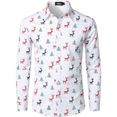 JOGAL Men's Funky Christmas Print Santa Shirt Long Sleeve Button Up Casual Shirt