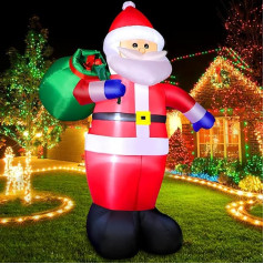 183 cm Inflatable Santa Claus with LED Light, 6 ft Inflatable Christmas Decoration IP44 Weatherproof, Christmas Santa Giant Figure with Gift Bag, Indoor Outdoor Lighting Decoration for Garden, Lawn,