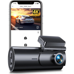 GKU 4K Dash Cam Car Front, Mini WiFi Dash Cam, Autokamera ar autostāvvietas uzraudzību, Super nakts redzamība, WDR, 170° platleņķa autokamera, G-sensors, Loop ierakstīšana, App Control, Max 256GB (D600)