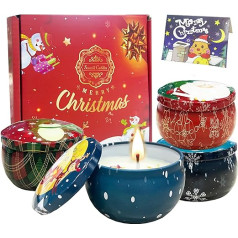 Scented Candles Christmas, 4 Piece Gift Set Christmas Soy Wax for Candles Stress Relief and Body Relaxation Christmas Candles for Women Gift Christmas (with Greeting Card) Sandalwood